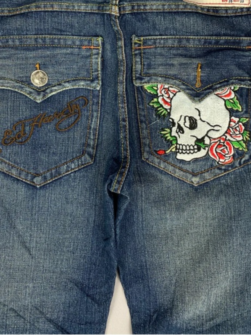 Ed Hardy Vintage Men’s Skull Embroidered Y2K 90s Tattoo Inspired Jeans Size 36